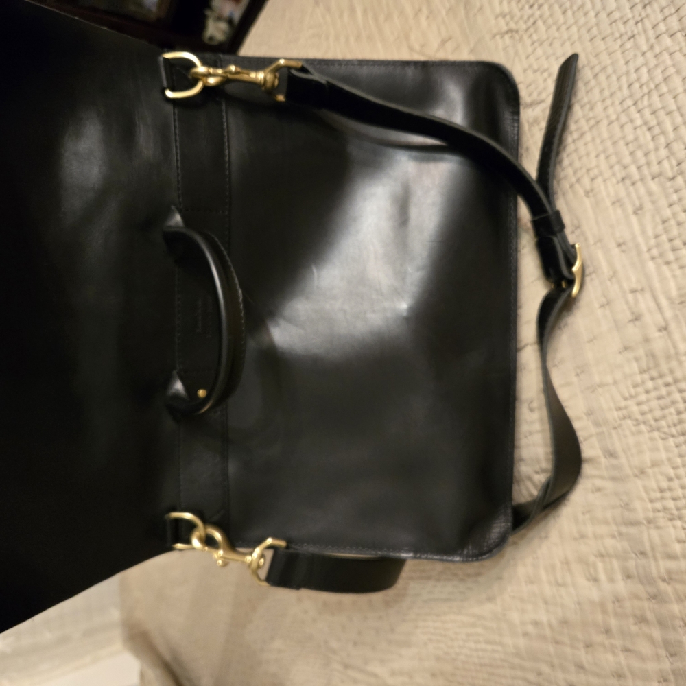 Shinola Black Leather Messenger Bag